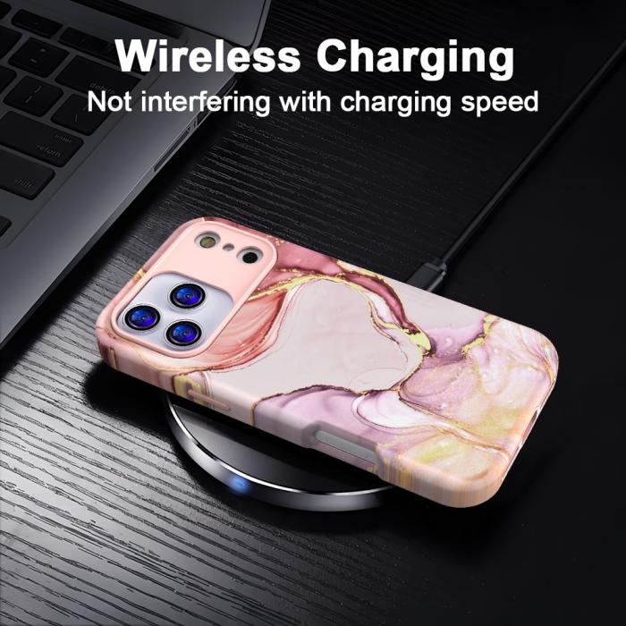 Bild 3, iPhone 17 Pro Skal Hybrid Med Marmor Tryck Rosa