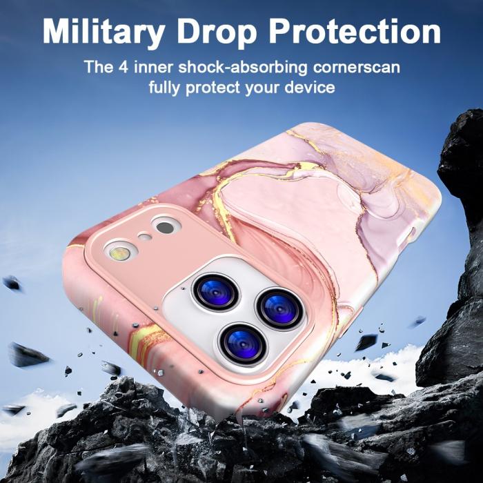 Bild 4, iPhone 17 Pro Skal Hybrid Med Marmor Tryck Rosa