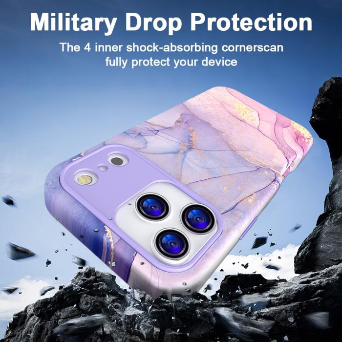 Bild 4, iPhone 17 Pro Max Skal Hybrid Med Marmor Tryck Lila / Rosa