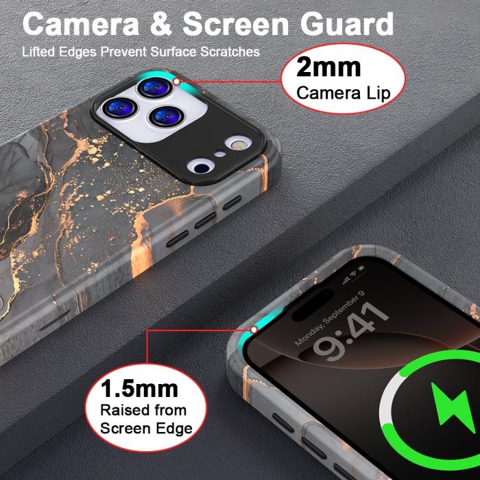 Bild 5, iPhone 17 Pro Max Skal Hybrid Med Marmor Tryck Grå / Guld