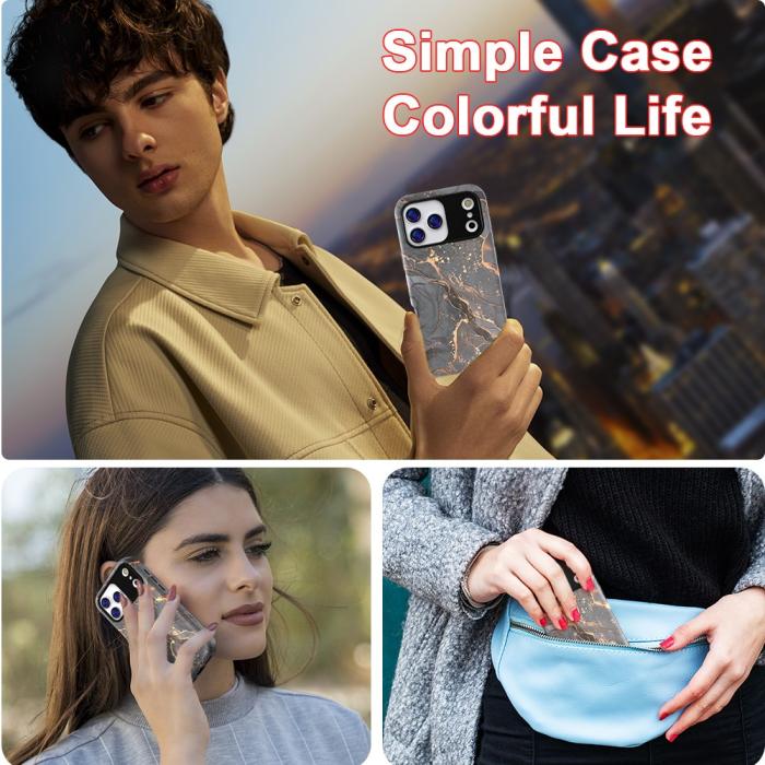 Bild 6, iPhone 17 Pro Max Skal Hybrid Med Marmor Tryck Grå / Guld