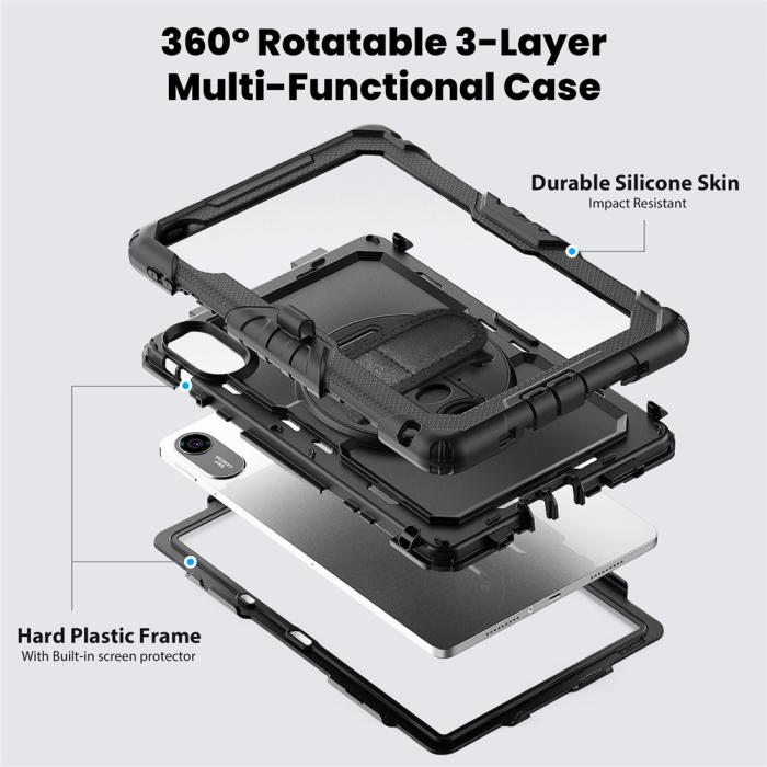 Bild 4, Xiaomi Redmi Pad 2 Skal 360° Kickstand Med Strap Svart