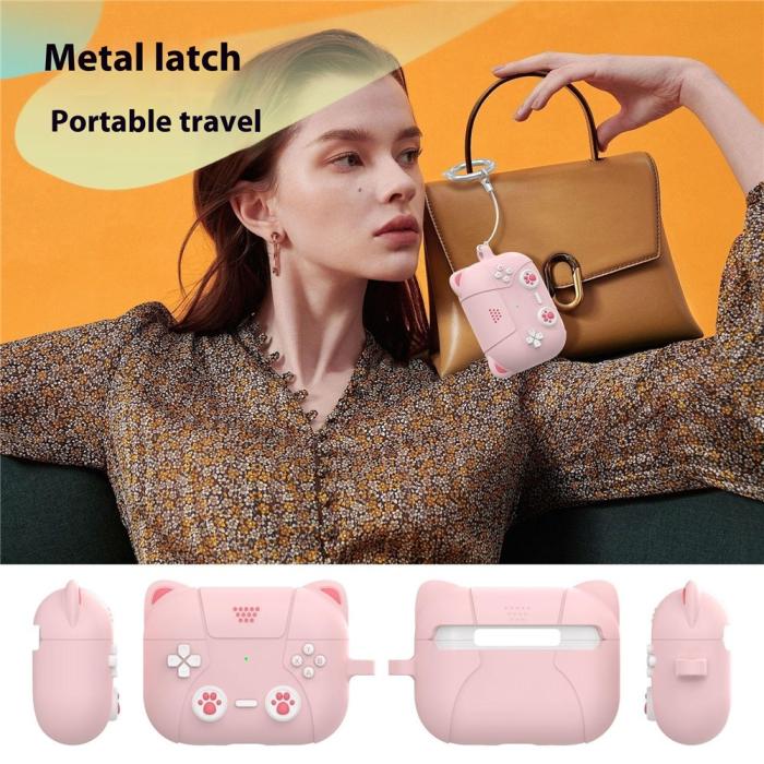 Bild 6, AirPods Pro 3 Skal Silikon Med Nyckelring Katt Ljus Rosa