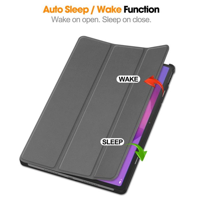 Bild 3, Lenovo Idea Tab Pro Fodral Tri-Fold Läder Grå