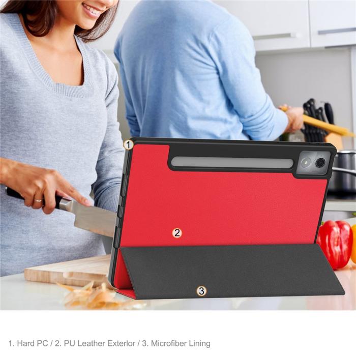 Bild 6, Lenovo Idea Tab Pro Fodral Tri-Fold Läder Röd