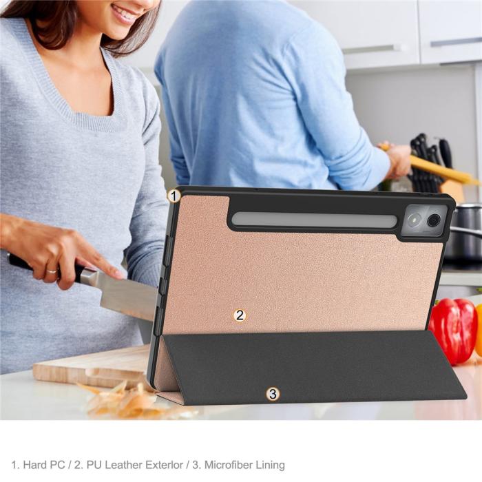 Bild 6, Lenovo Idea Tab Pro Fodral Tri-Fold Läder Roséguld