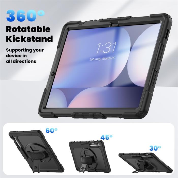 Bild 5, Galaxy Tab S10 FE Plus Skal 360 Shockproof Hybrid Kickstand Svart