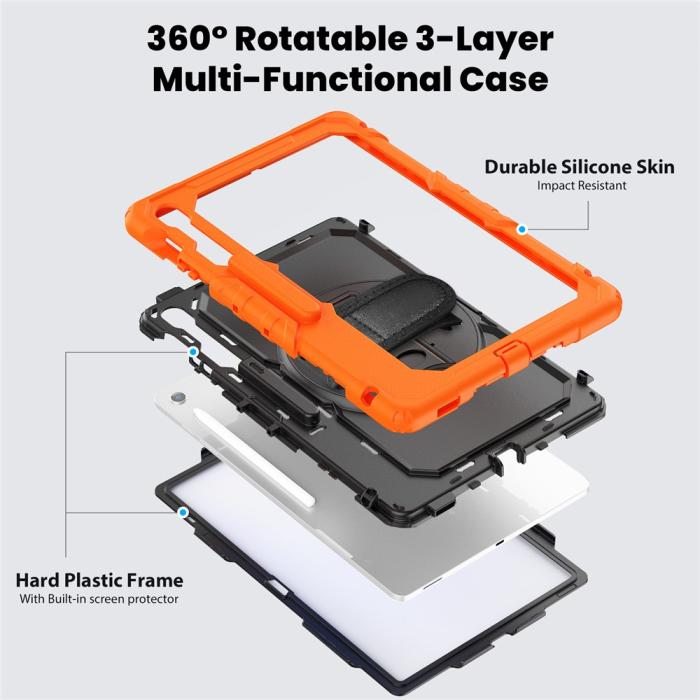 Bild 4, Galaxy Tab S10 FE Plus Skal 360 Shockproof Hybrid Kickstand Orange