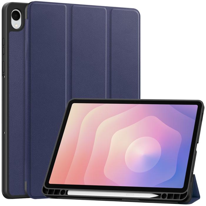 Bild 1, Samsung Galaxy Tab S11 Fodral Tri-Fold Läder Mörk Blå