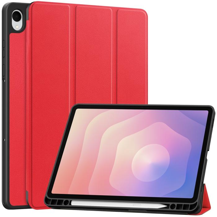 Bild 1, Samsung Galaxy Tab S11 Fodral Tri-Fold Läder Röd