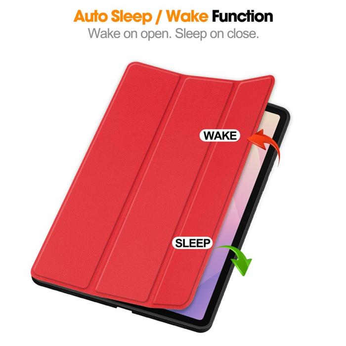 Bild 5, Samsung Galaxy Tab S11 Fodral Tri-Fold Läder Röd