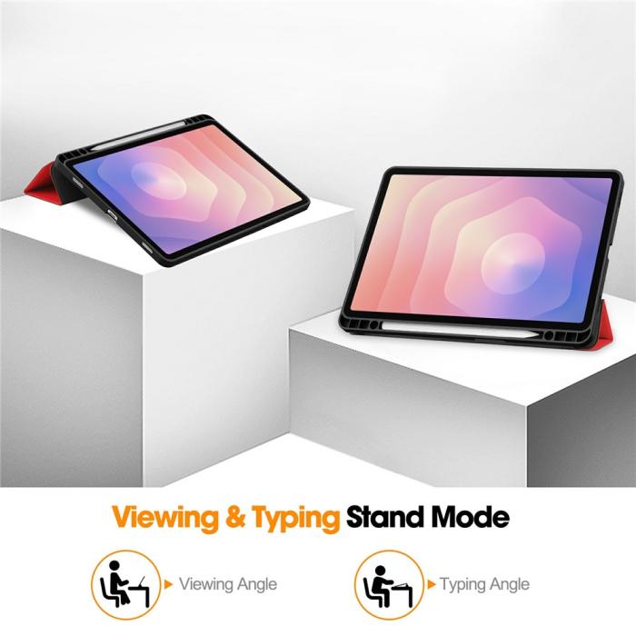 Bild 6, Samsung Galaxy Tab S11 Fodral Tri-Fold Läder Röd