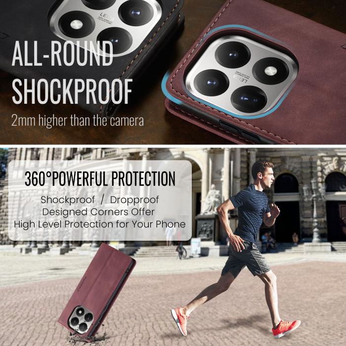 Bild 6, CASEME Xiaomi 15T Fodral Flip Retro Läder Röd