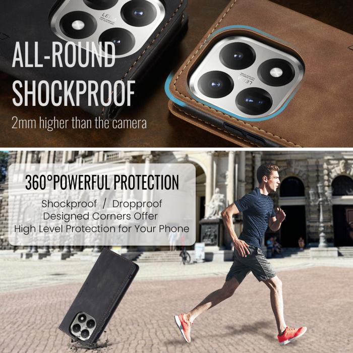 Bild 6, CASEME Xiaomi 15T Fodral Flip Retro Läder Svart