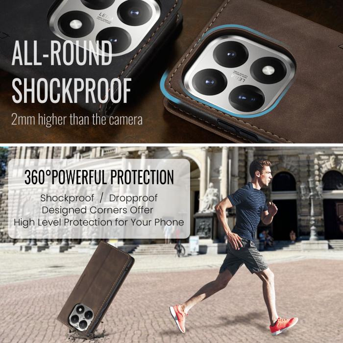 Bild 6, CASEME Xiaomi 15T Fodral Flip Retro Läder Brun