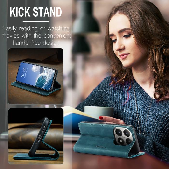 Bild 5, CASEME Xiaomi 15T Fodral Flip Retro Läder Blå