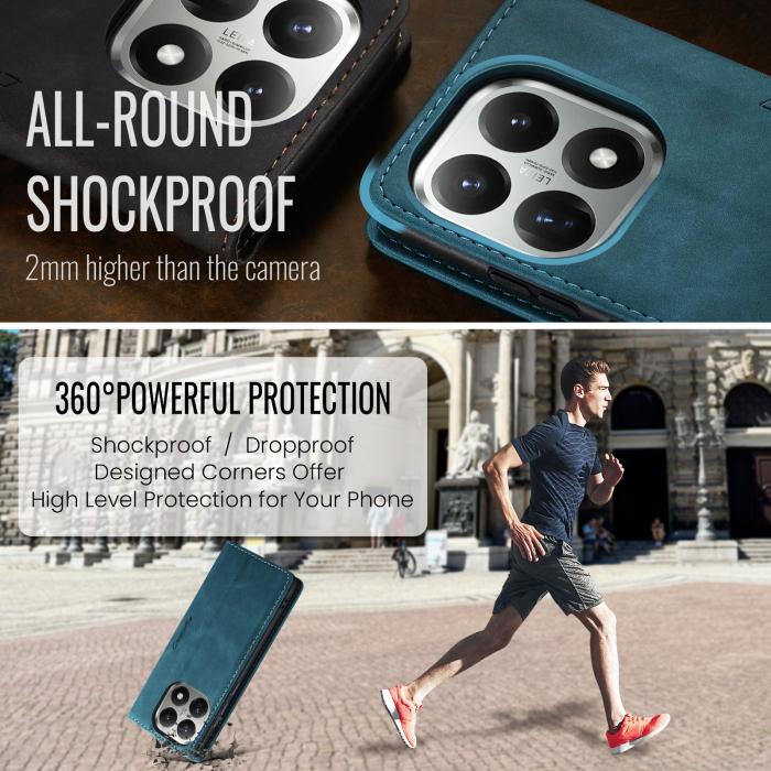 Bild 6, CASEME Xiaomi 15T Fodral Flip Retro Läder Blå