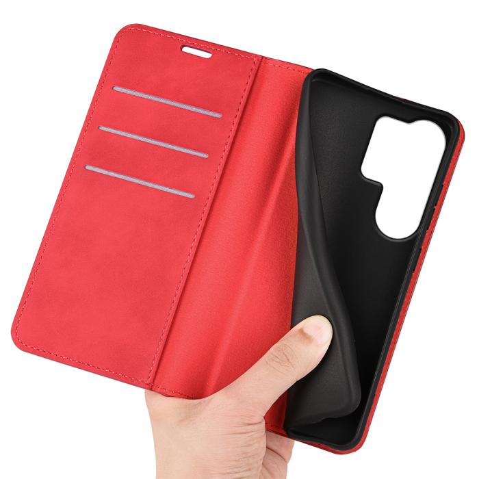 Bild 4, Samsung Galaxy S26 Ultra Fodral Flip Skin Touch Läder Röd