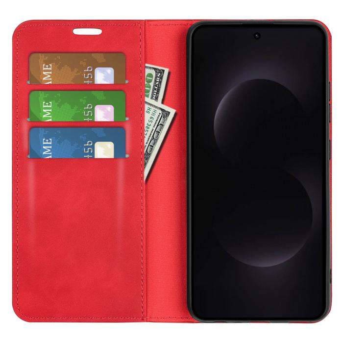 Bild 5, Samsung Galaxy S26 Ultra Fodral Flip Skin Touch Läder Röd