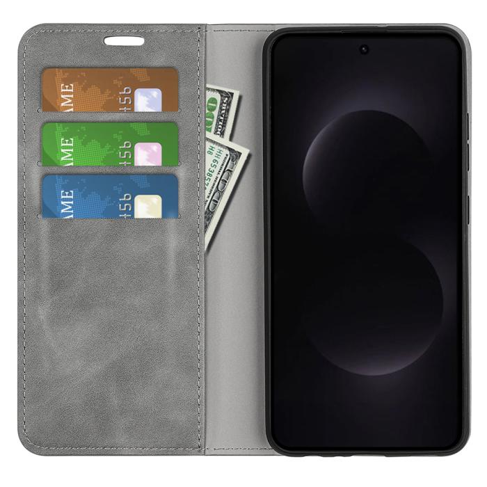 Bild 5, Samsung Galaxy S26 Ultra Fodral Flip Skin Touch Läder Grå