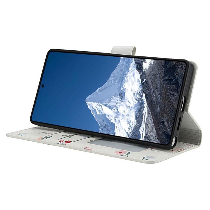 Bild 4, Samsung Galaxy S26 Ultra Fodral Rhombus Läder Blommor Vit