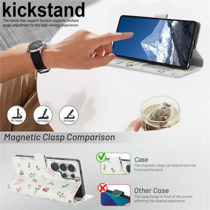 Bild 5, Samsung Galaxy S26 Ultra Fodral Rhombus Läder Blommor Vit