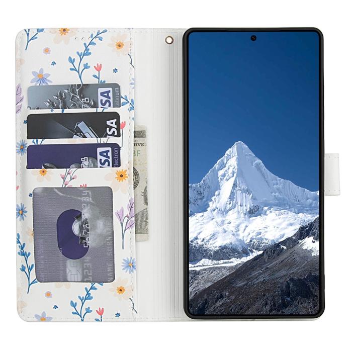 Bild 2, Samsung Galaxy S26 Ultra Fodral Rhombus Läder Blommor Vit