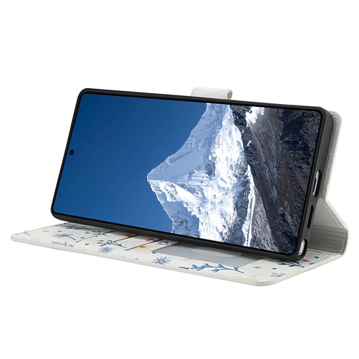 Bild 4, Samsung Galaxy S26 Ultra Fodral Rhombus Läder Blommor Vit