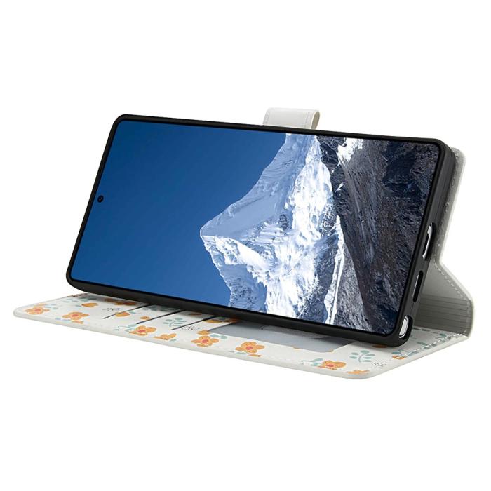 Bild 4, Samsung Galaxy S26 Ultra Fodral Rhombus Läder Blommor Vit