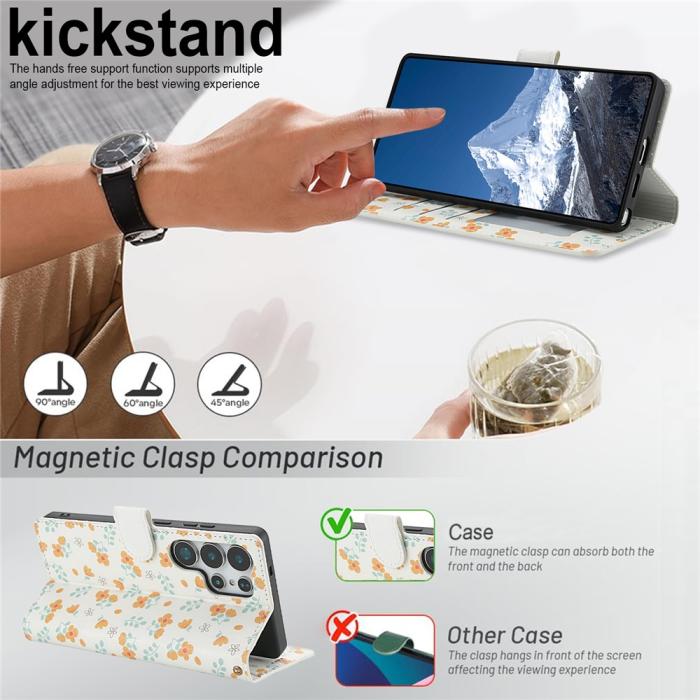 Bild 5, Samsung Galaxy S26 Ultra Fodral Rhombus Läder Blommor Vit