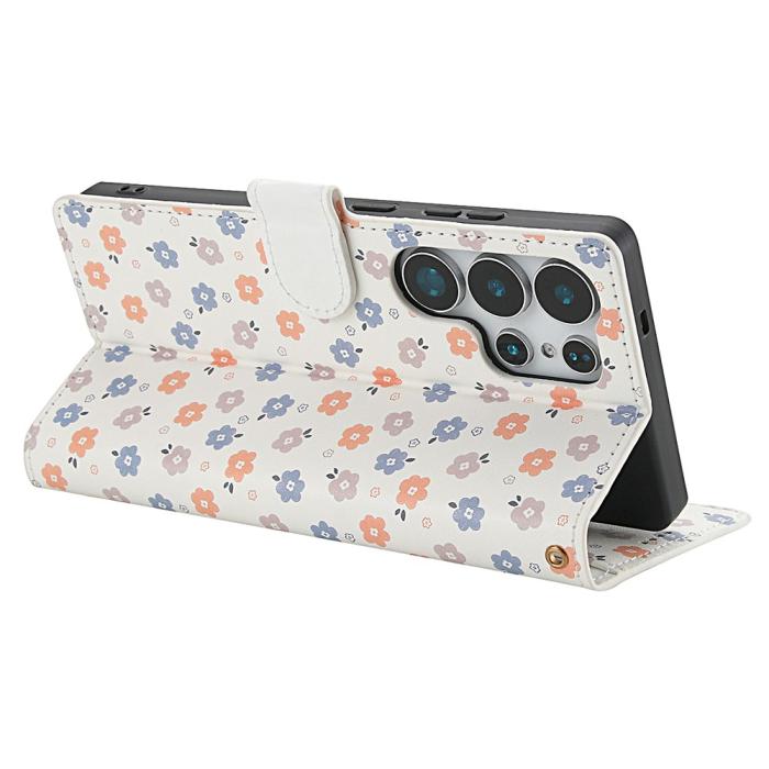 Bild 3, Samsung Galaxy S26 Ultra Fodral Rhombus Läder Blommor Vit