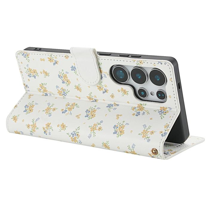 Bild 3, Samsung Galaxy S26 Ultra Fodral Rhombus Läder Blommor Vit