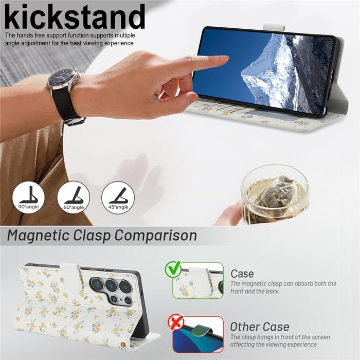 Bild 5, Samsung Galaxy S26 Ultra Fodral Rhombus Läder Blommor Vit