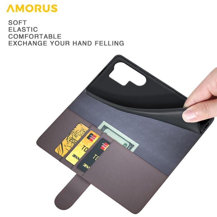 Bild 5, AMORUS Samsung Galaxy S26 Ultra Fodral Äkta Läder Brun