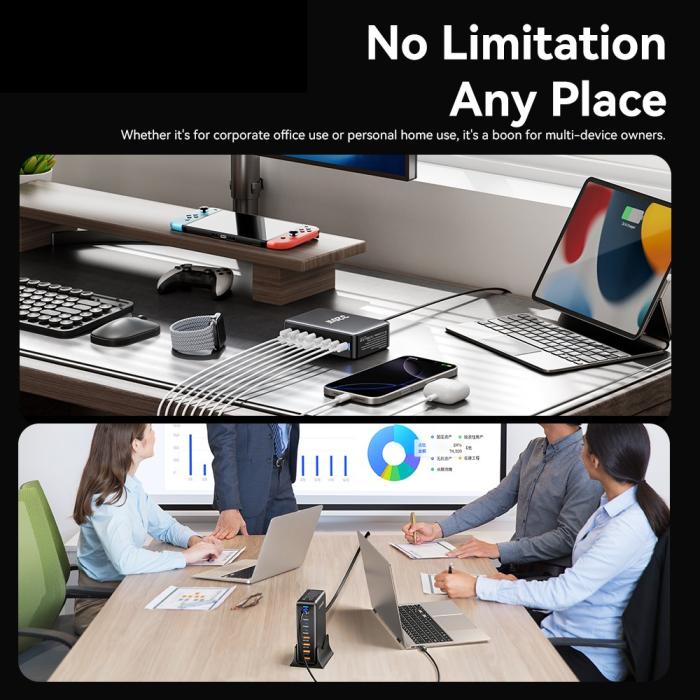 Bild 5, ESSAGER 320W Laddningsstation USB-C / USB-A Svart