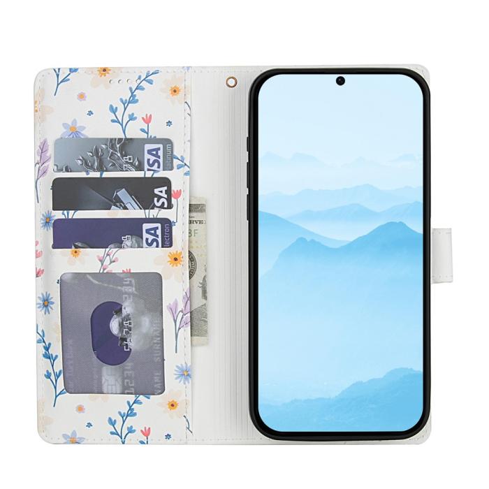 Bild 2, Samsung Galaxy S26 Fodral Rhombus Läder Blommor Vit