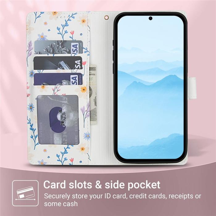 Bild 6, Samsung Galaxy S26 Fodral Rhombus Läder Blommor Vit