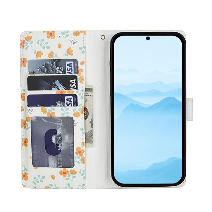 Bild 2, Samsung Galaxy S26 Fodral Rhombus Läder Blommor Vit