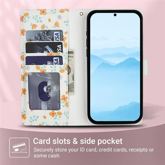 Bild 6, Samsung Galaxy S26 Fodral Rhombus Läder Blommor Vit