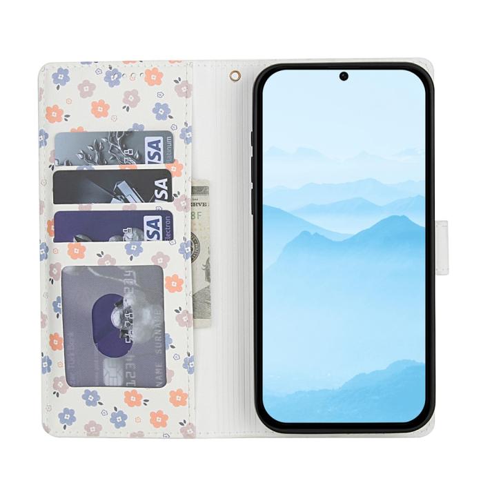 Bild 2, Samsung Galaxy S26 Fodral Rhombus Läder Blommor Vit