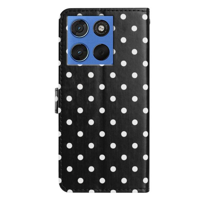 Bild 2, Motorola Edge 70 Fodral Polka Dot Läder Svart / Vit