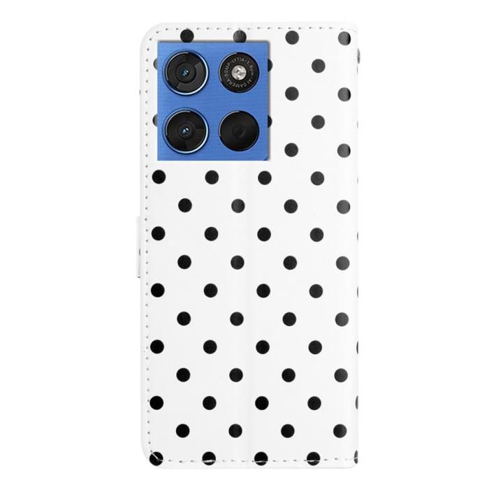 Bild 2, Motorola Edge 70 Fodral Polka Dot Läder Vit / Svart