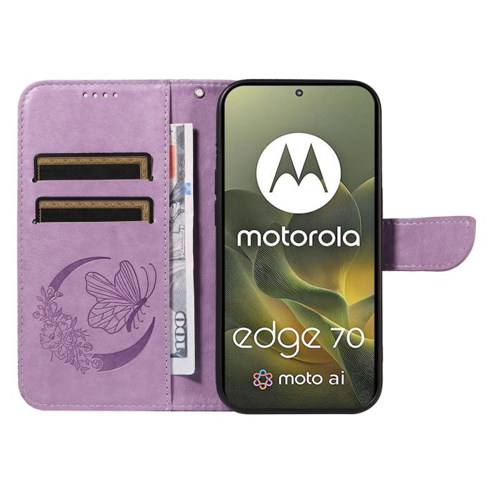 Bild 2, Motorola Edge 70 Fodral Med Fjäril Tryck Lila