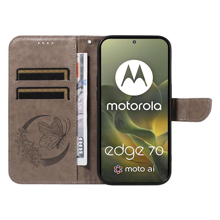 Bild 3, Motorola Edge 70 Fodral Med Fjäril Tryck Grå