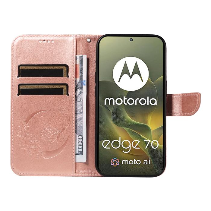 Bild 2, Motorola Edge 70 Fodral Med Fjäril Tryck Roséguld