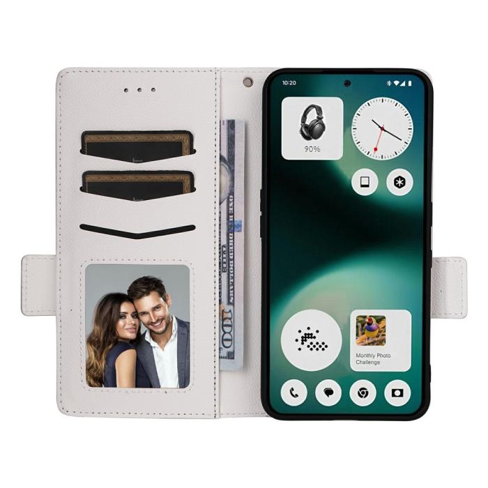 Bild 2, Nothing Phone 3a Lite Fodral Litchi Läder Vit