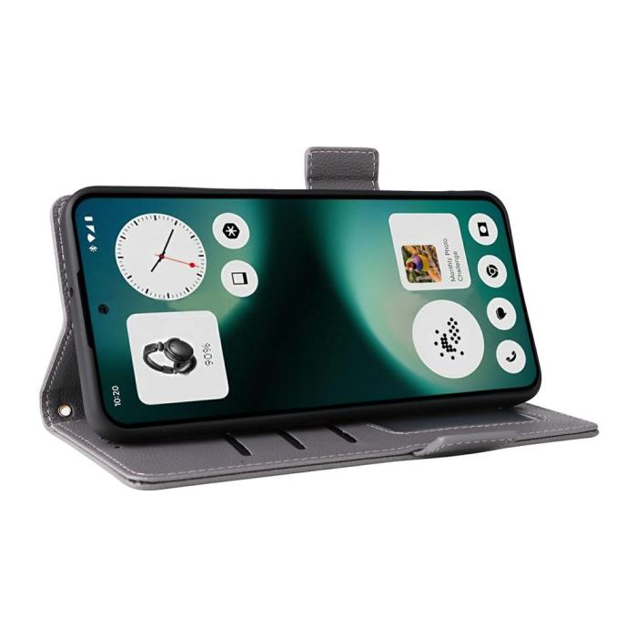 Bild 3, Nothing Phone 3a Lite Fodral Litchi Läder Grå