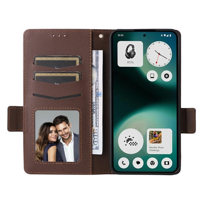 Bild 2, Nothing Phone 3a Lite Fodral Litchi Läder Brun