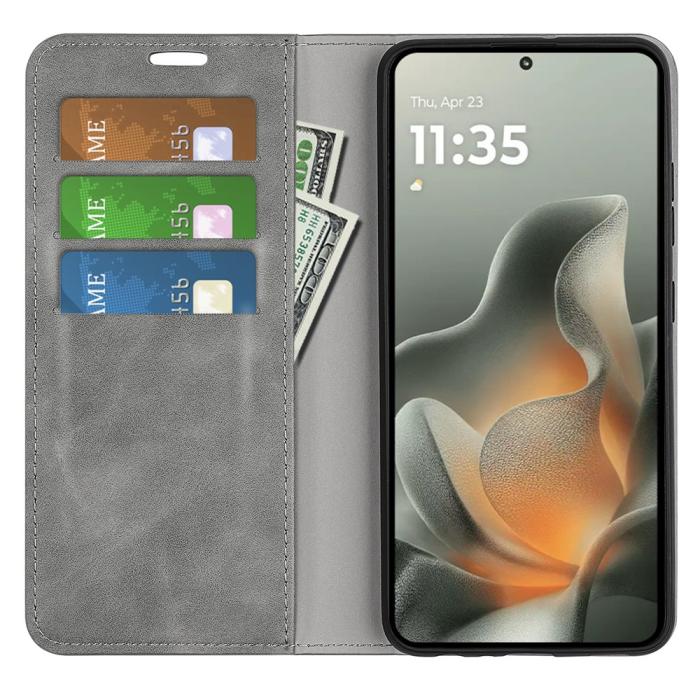 Bild 2, Motorola Edge 70 Fodral Flip Skin Touch Läder Grå