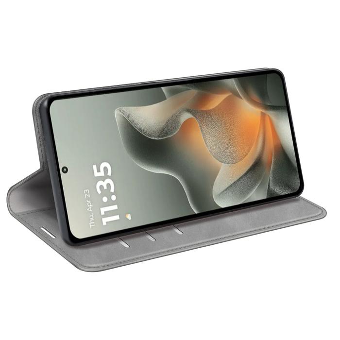 Bild 3, Motorola Edge 70 Fodral Flip Skin Touch Läder Grå